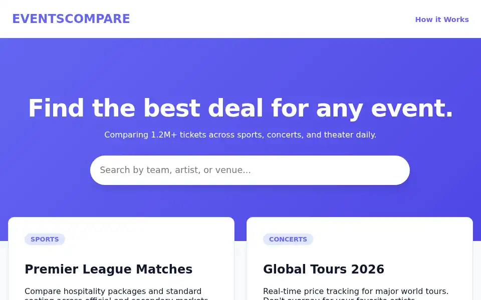 Screenshot of eventscompare.com