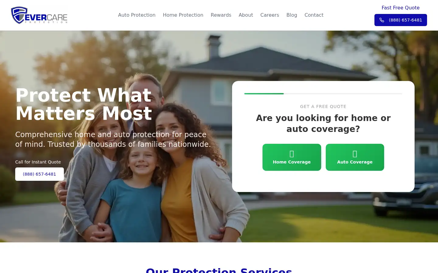 Screenshot of evercareprotection.com