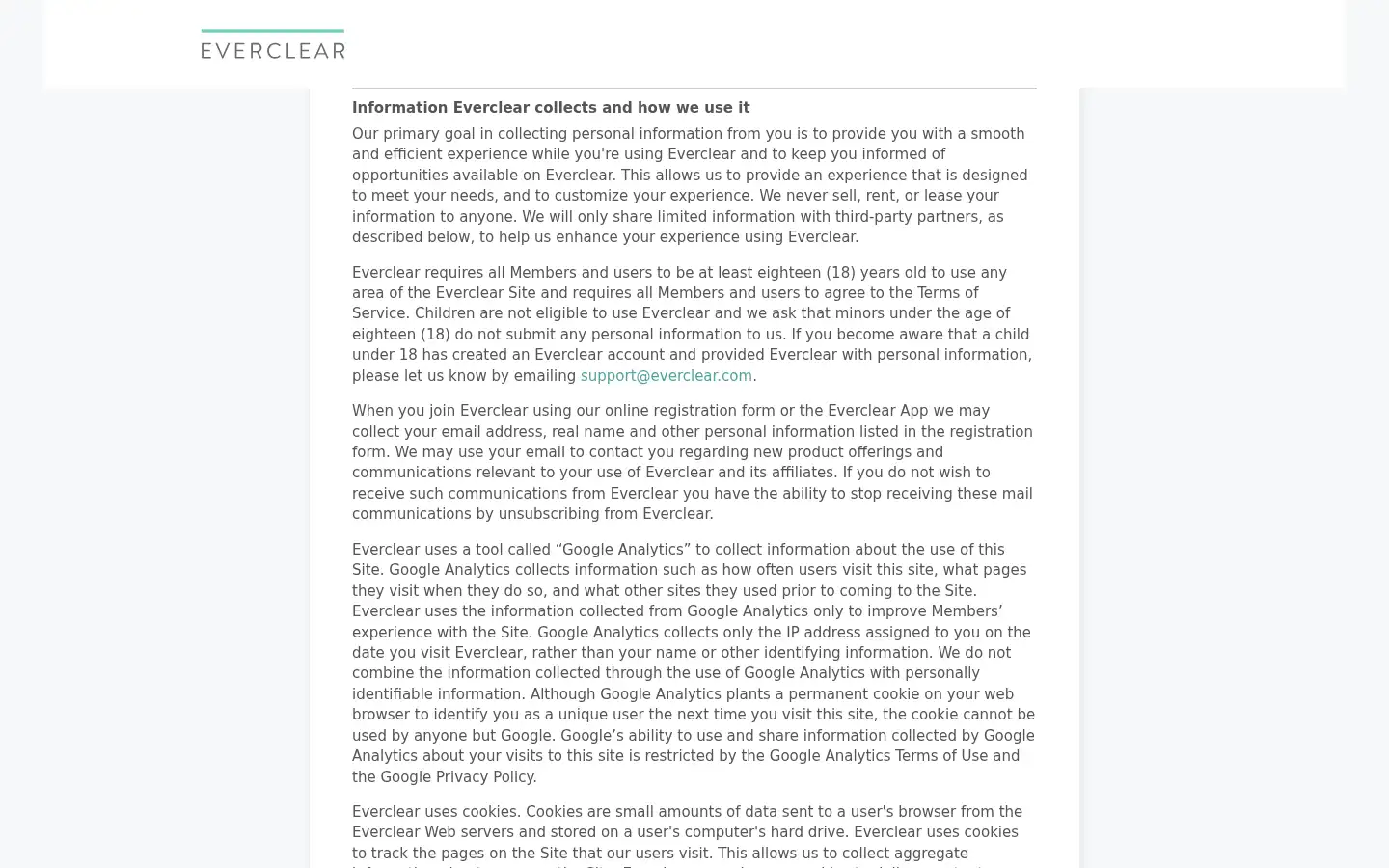 Screenshot of everclear.com