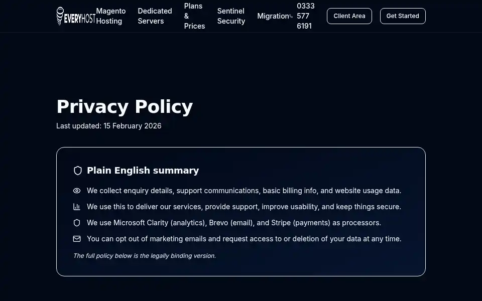 Screenshot of everyhost.co.uk