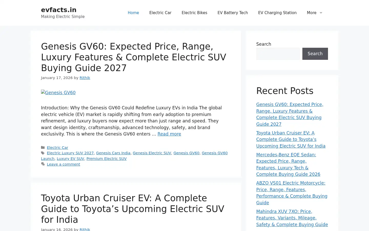 Screenshot of evfacts.in