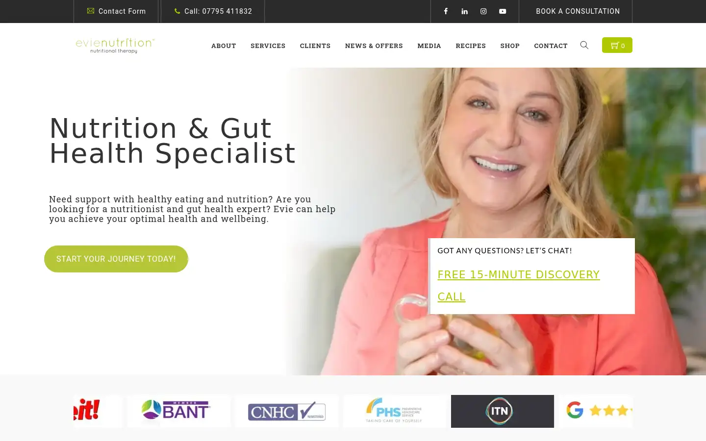 Screenshot of evienutrition.co.uk