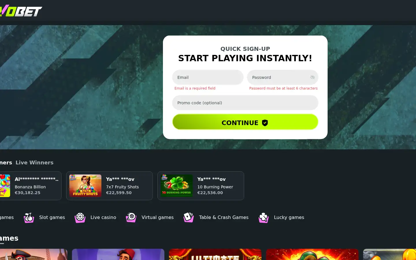 Screenshot of evobet.com