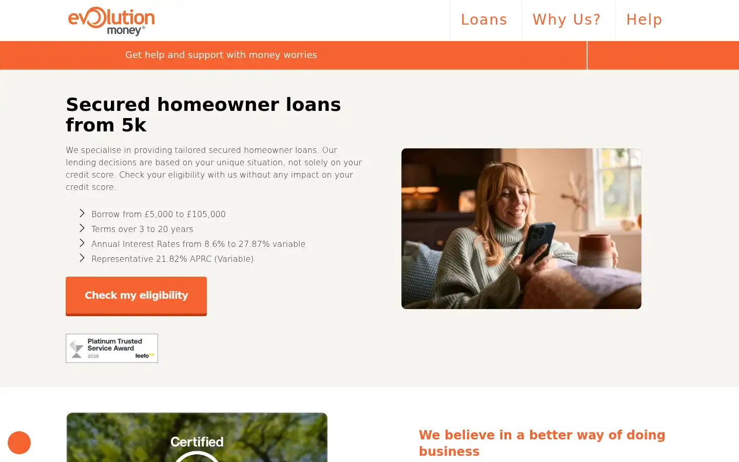 Screenshot of evolutionmoney.co.uk