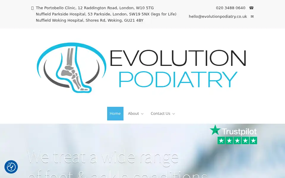Screenshot of evolutionpodiatry.co.uk
