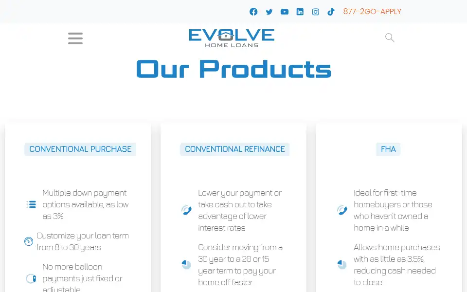 Screenshot of evolvehomeloans.com