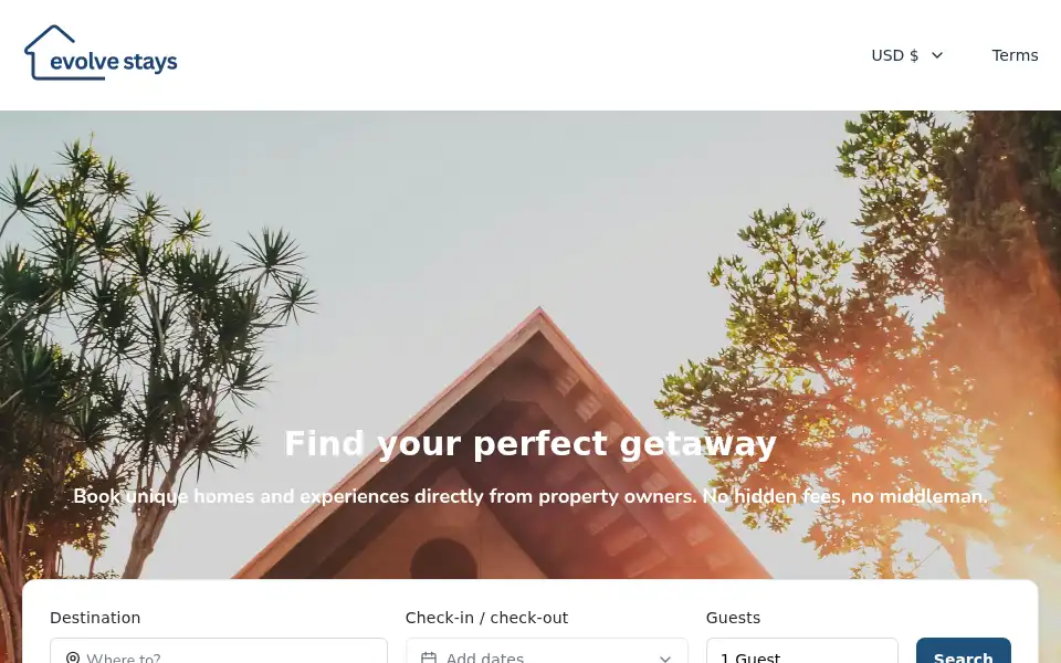 Screenshot of evolvestays.com