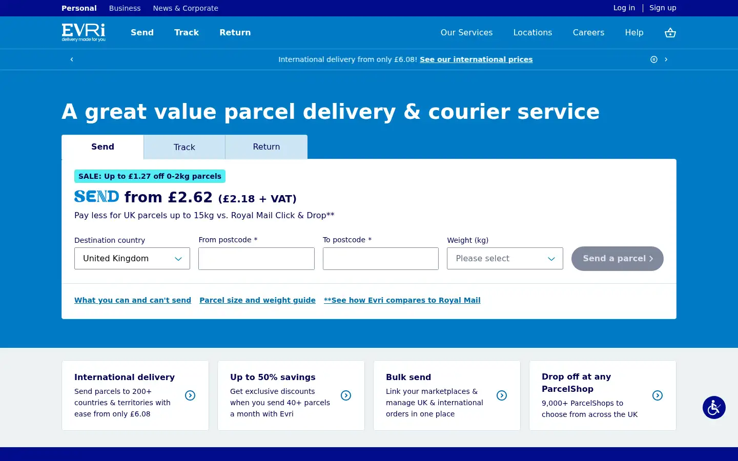 Screenshot of evri.com