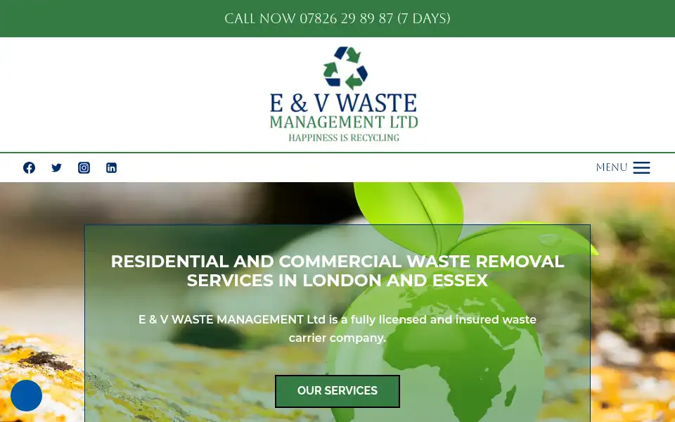 Screenshot of evwastemanagement.co.uk