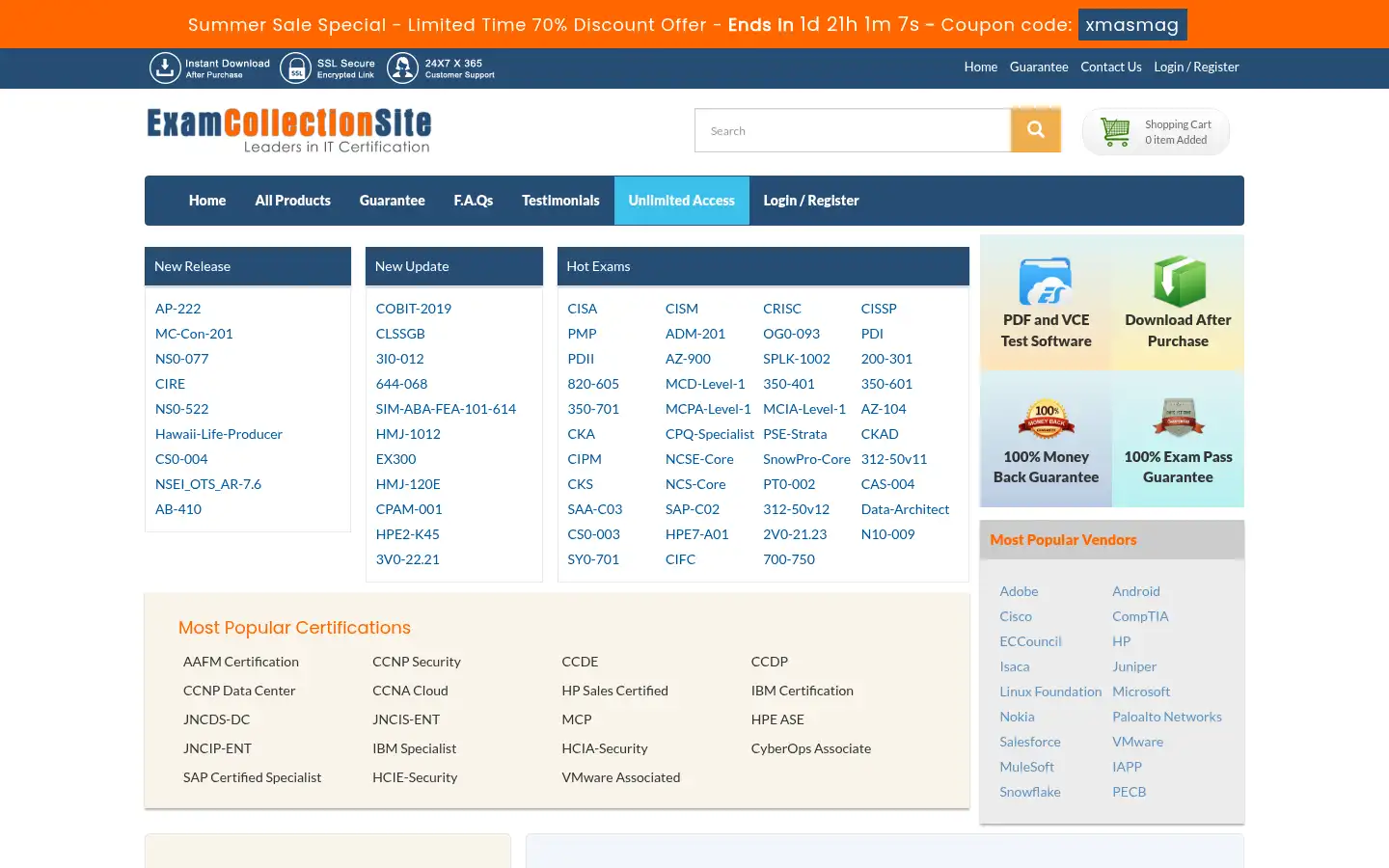 Screenshot of examcollectionsite.com