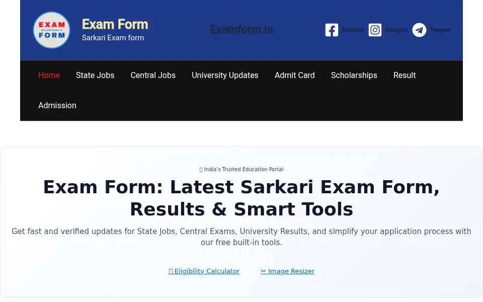 Screenshot of examform.in
