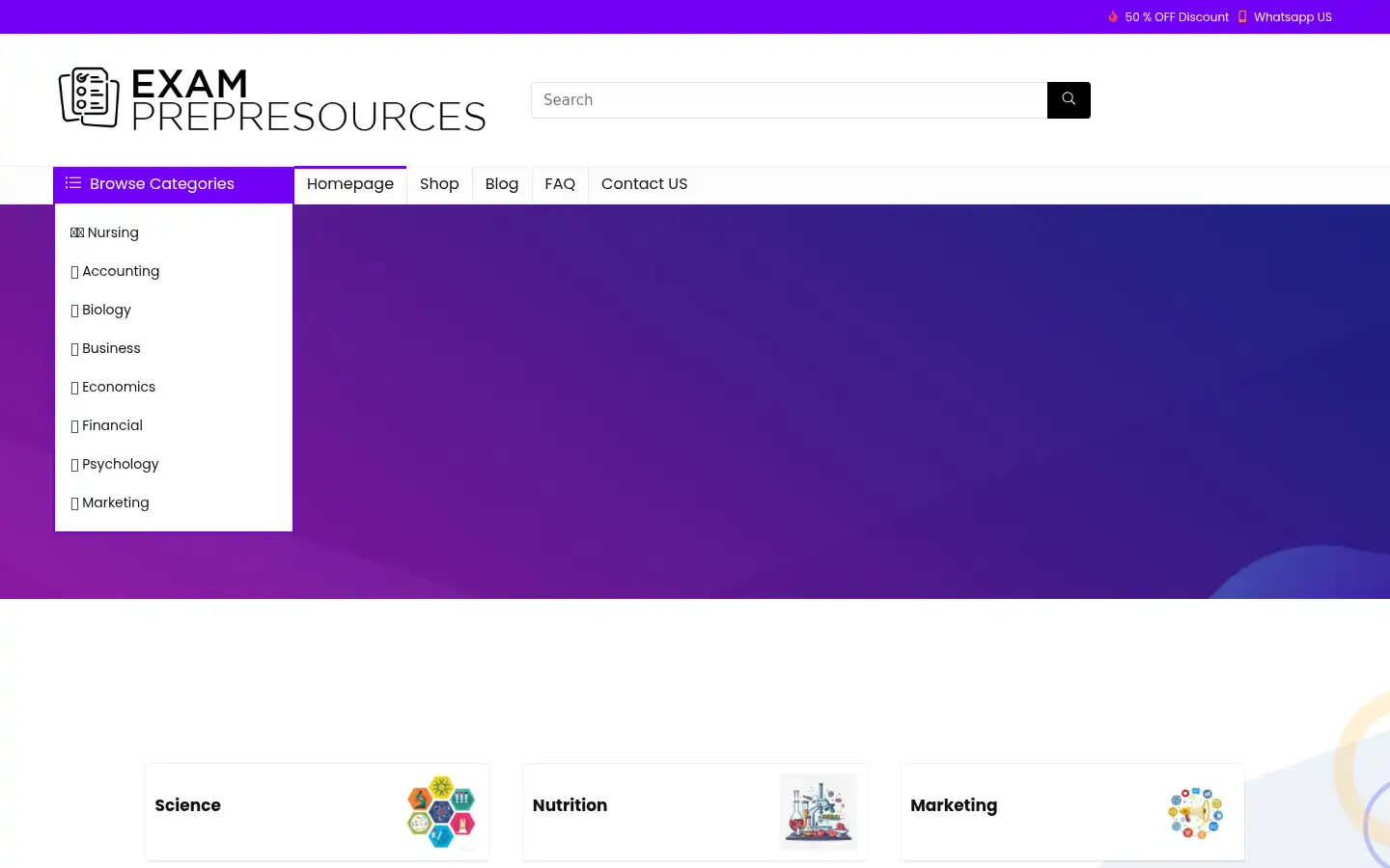 Screenshot of examprepresources.com