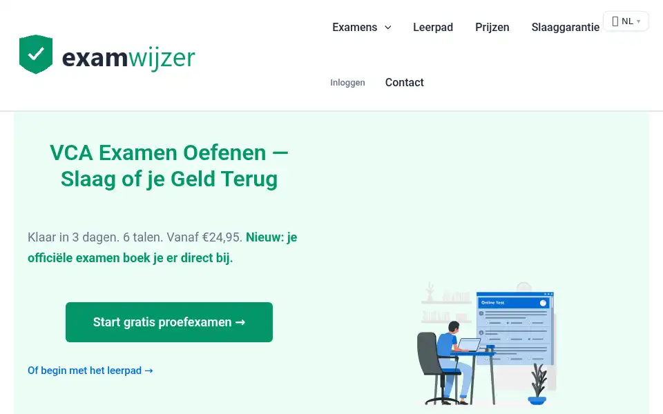 Screenshot of examwijzer.nl