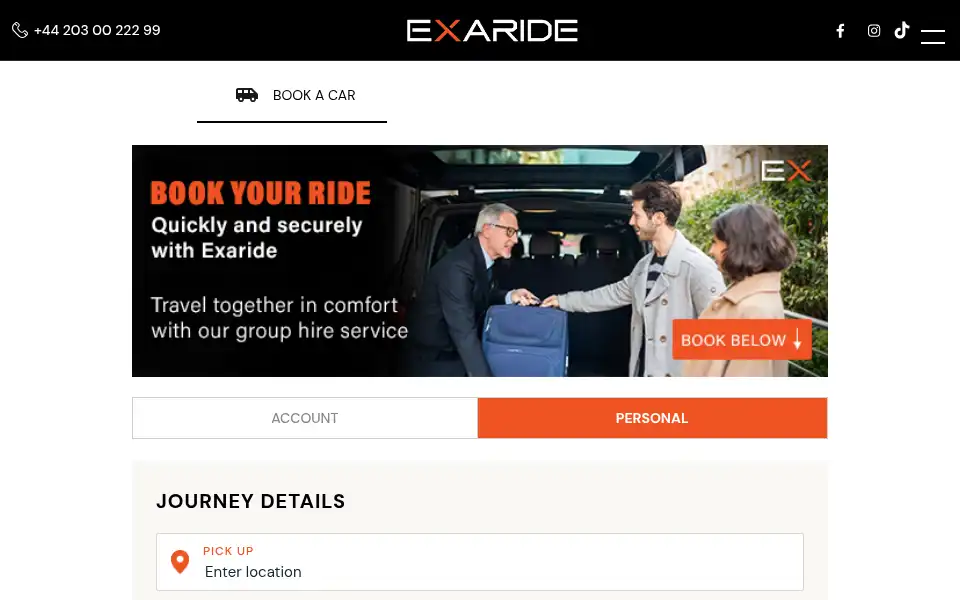 Screenshot of exaride.co.uk