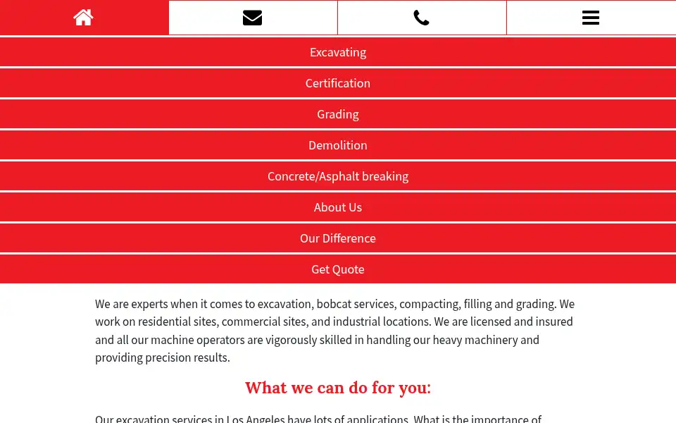 Screenshot of excavatingcontractorlosangeles.com