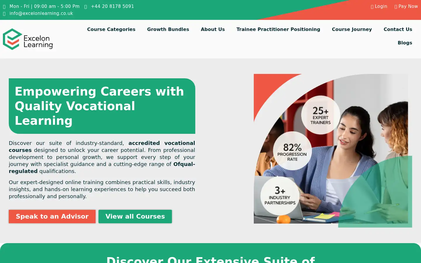 Screenshot of excelonlearning.co.uk