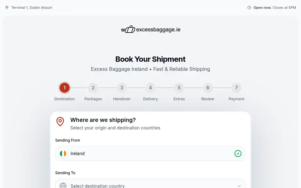 Screenshot of excessbaggage.ie