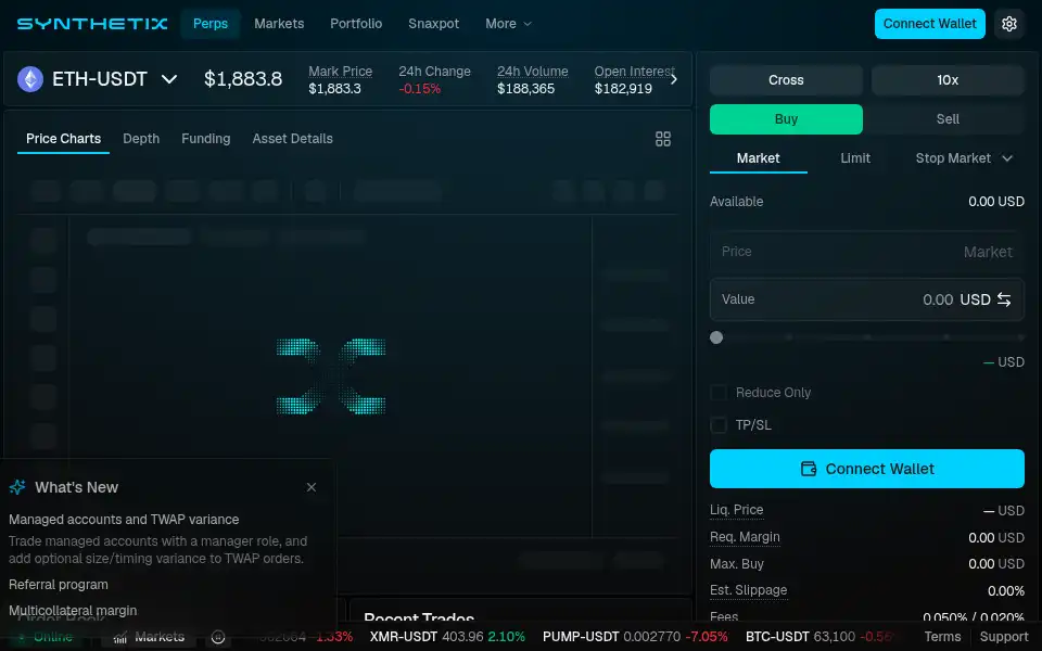 Screenshot of exchange.synthetix.io
