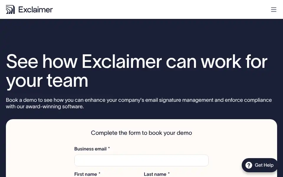 Screenshot of exclaimer.com