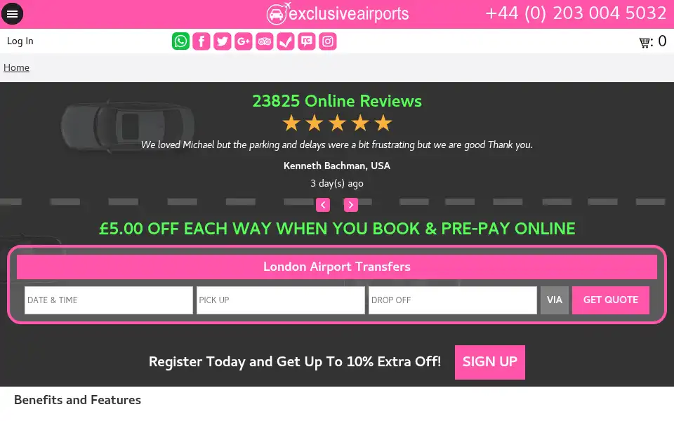 Screenshot of exclusiveairports.com