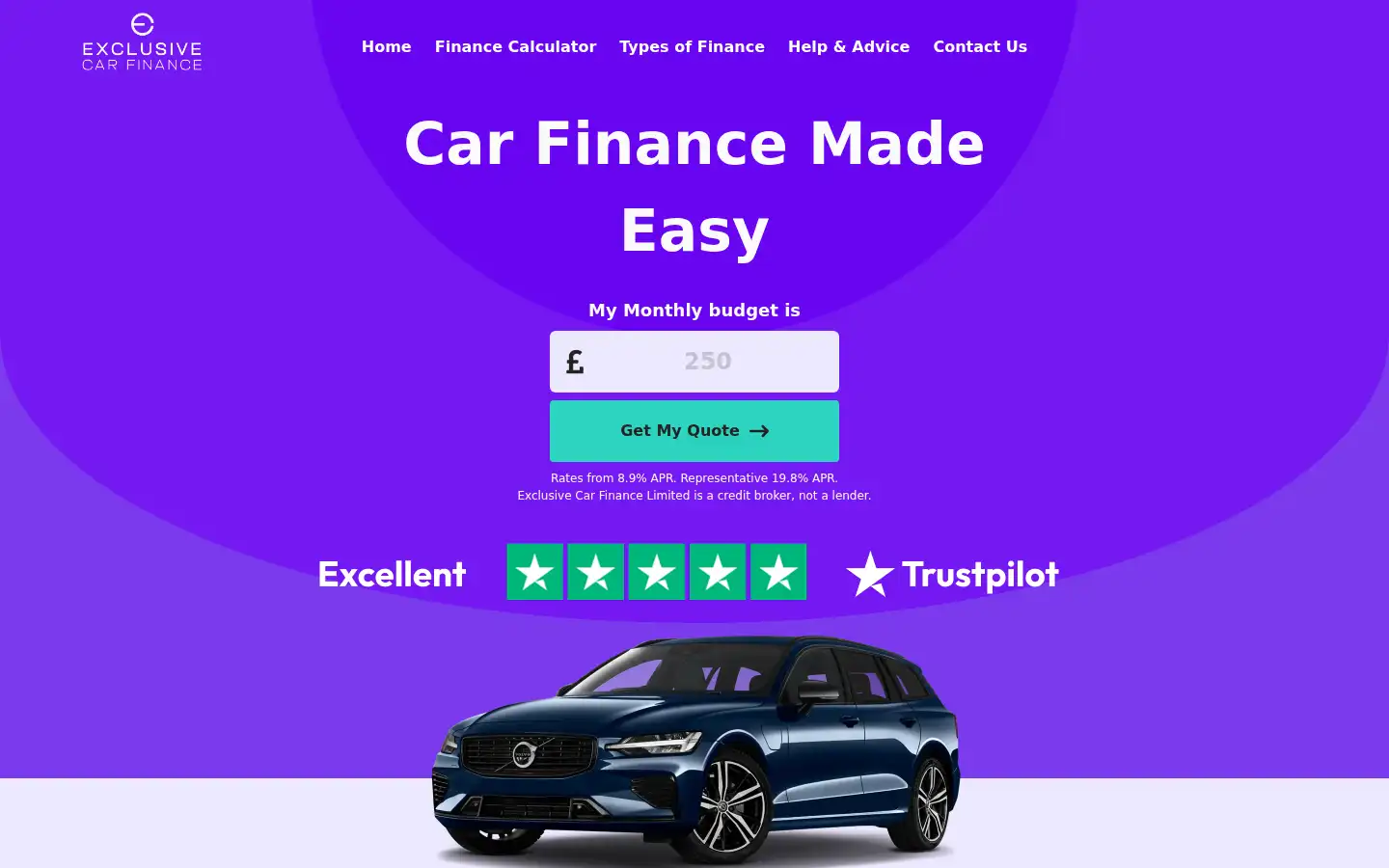 Screenshot of exclusivecarfinance.com