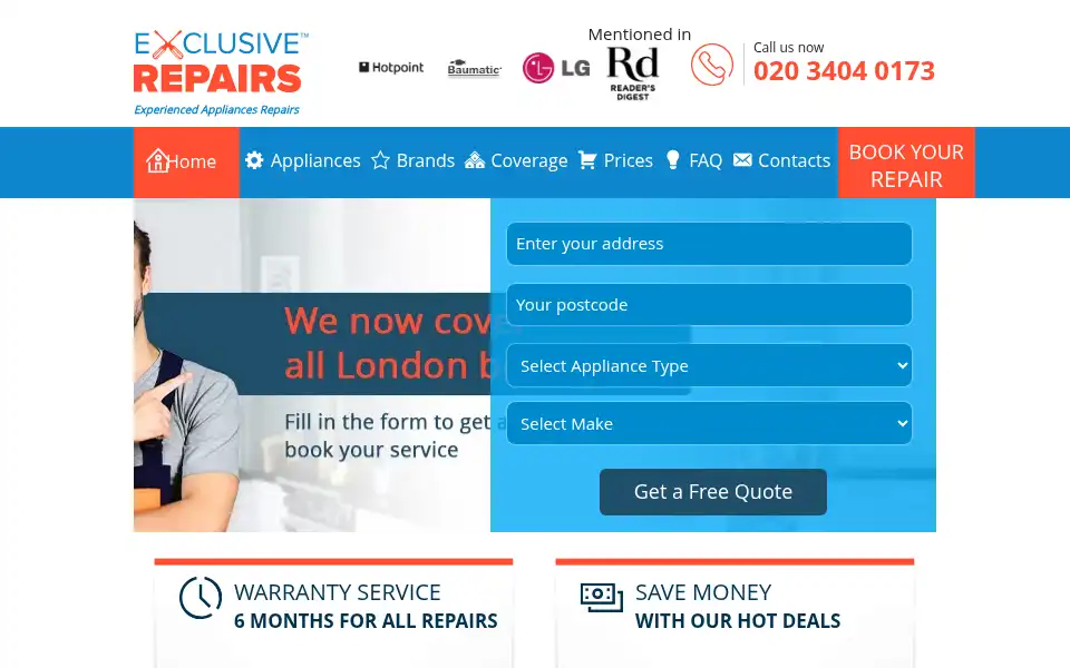 Screenshot of exclusiverepairs.co.uk