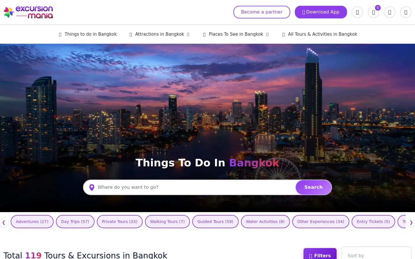 Screenshot of excursionmania.com