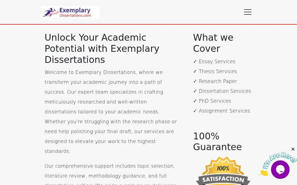 Screenshot of exemplarydissertations.com
