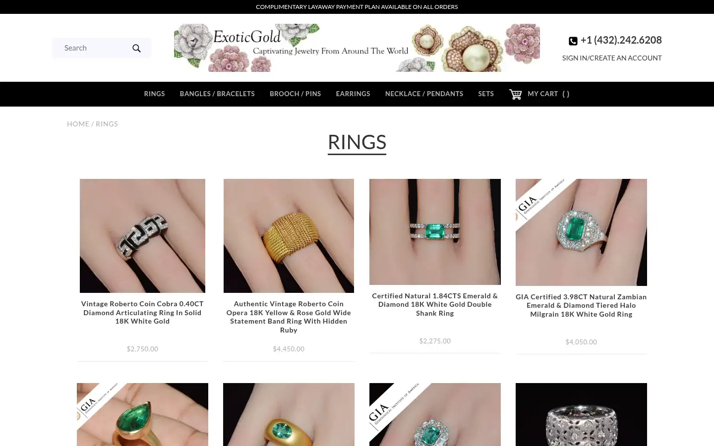 Screenshot of exoticgoldjewelry.com
