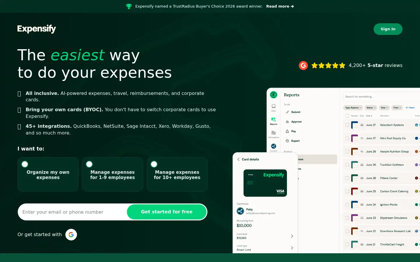 Screenshot of expensify.com