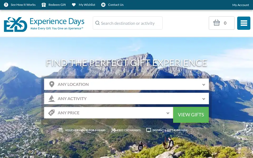 Screenshot of experiencedays.co.za