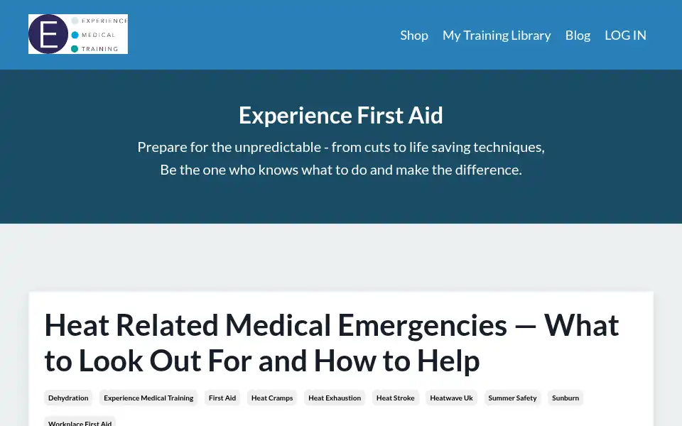 Screenshot of experiencemedicaltraining.co.uk