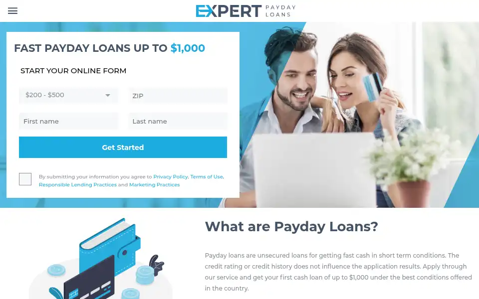 Screenshot of expertpaydayloans.com