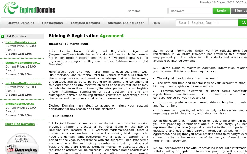 Screenshot of expireddomains.co.nz