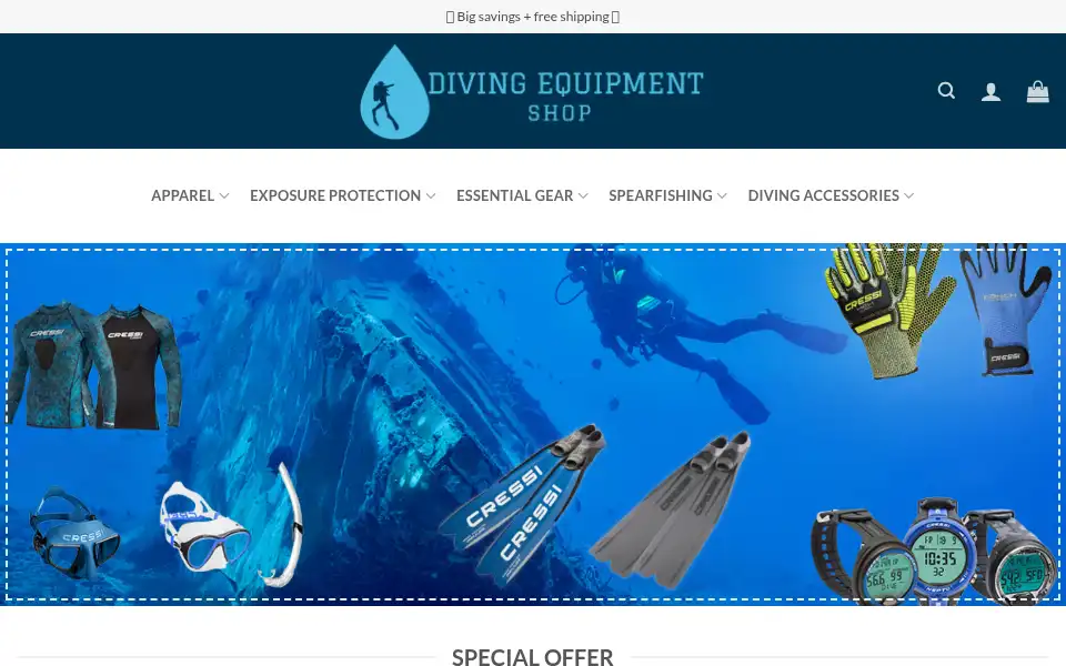 Screenshot of exploredivegear.com