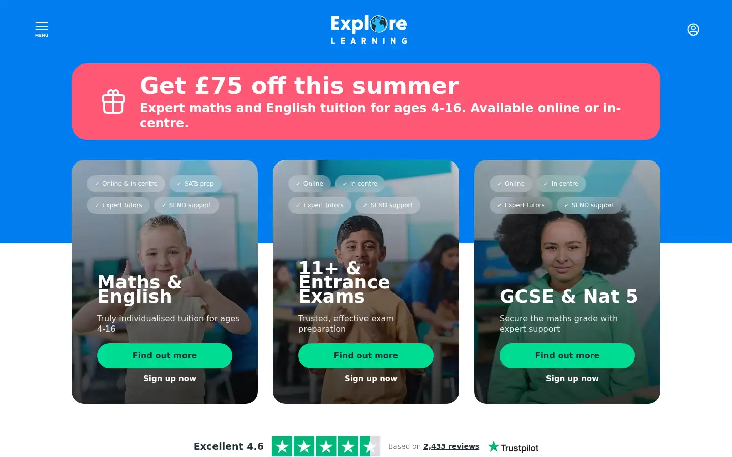 Screenshot of explorelearning.co.uk