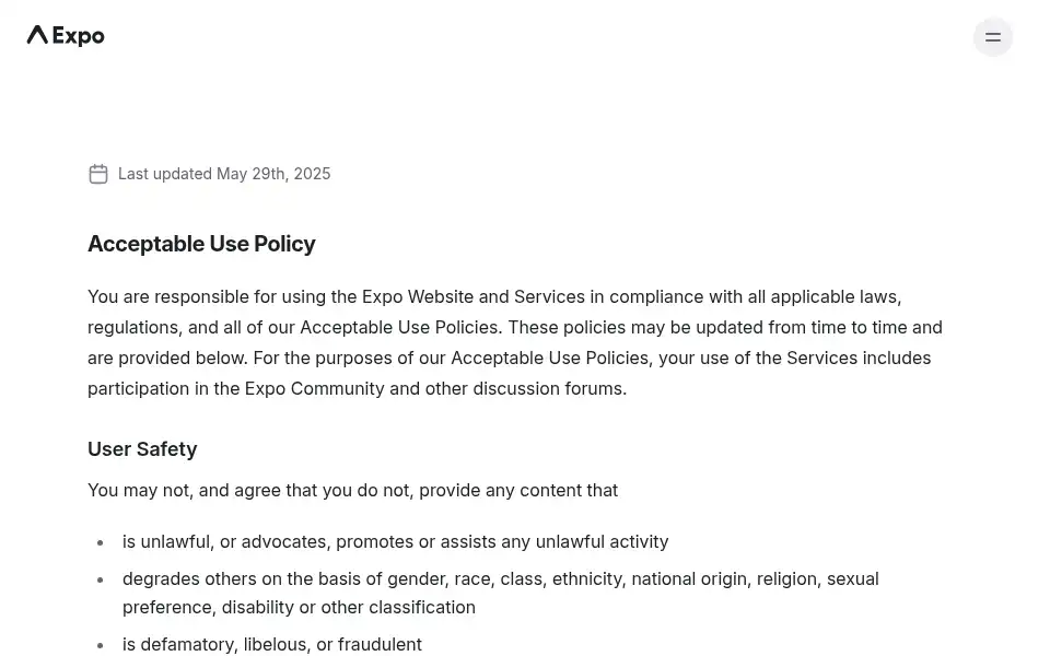 Screenshot of expo.io