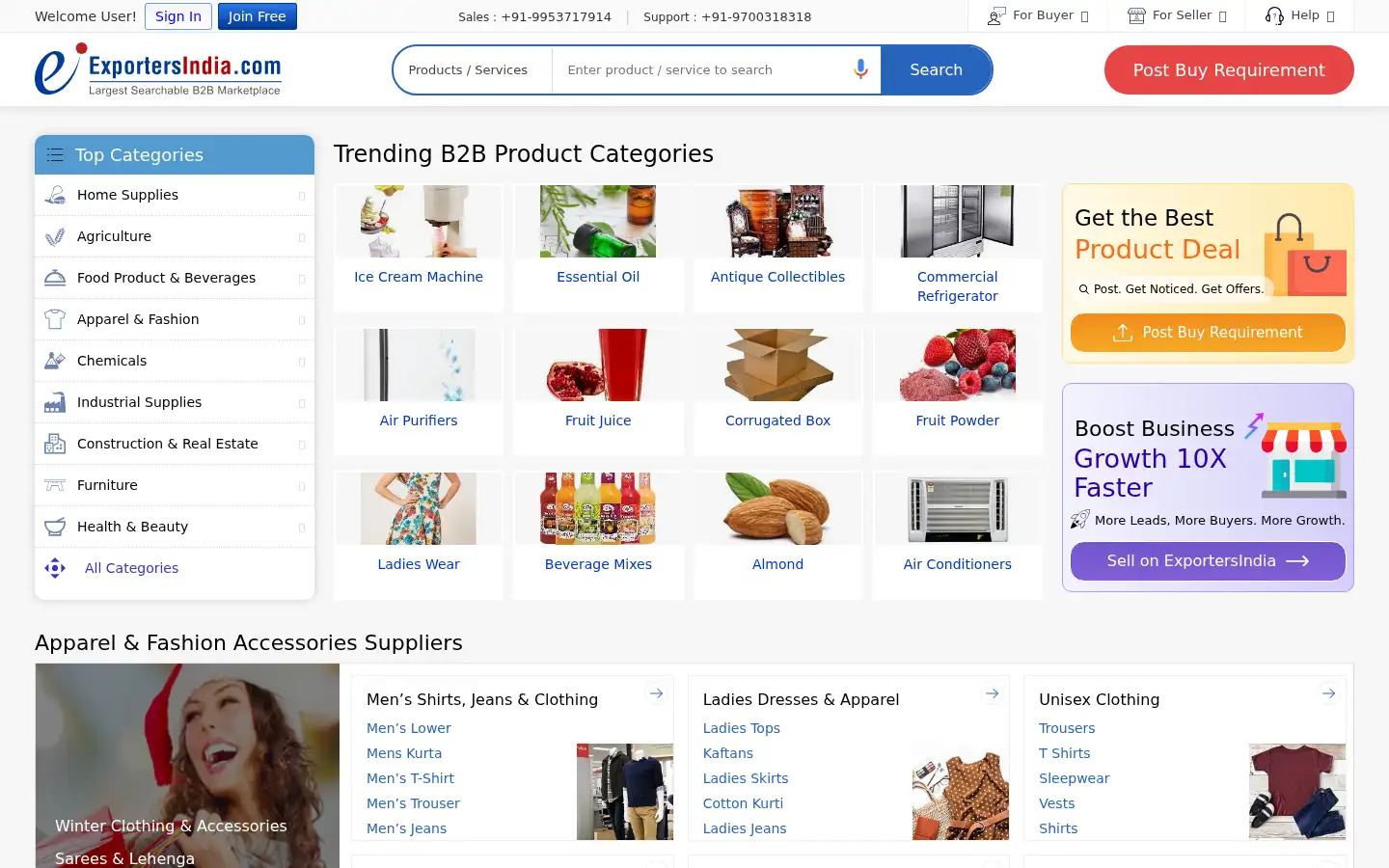 Screenshot of exportersindia.com