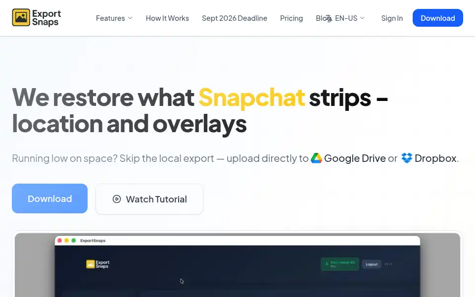Screenshot of exportsnaps.com