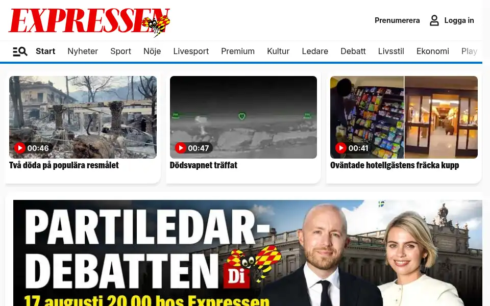 Screenshot of expressen.se