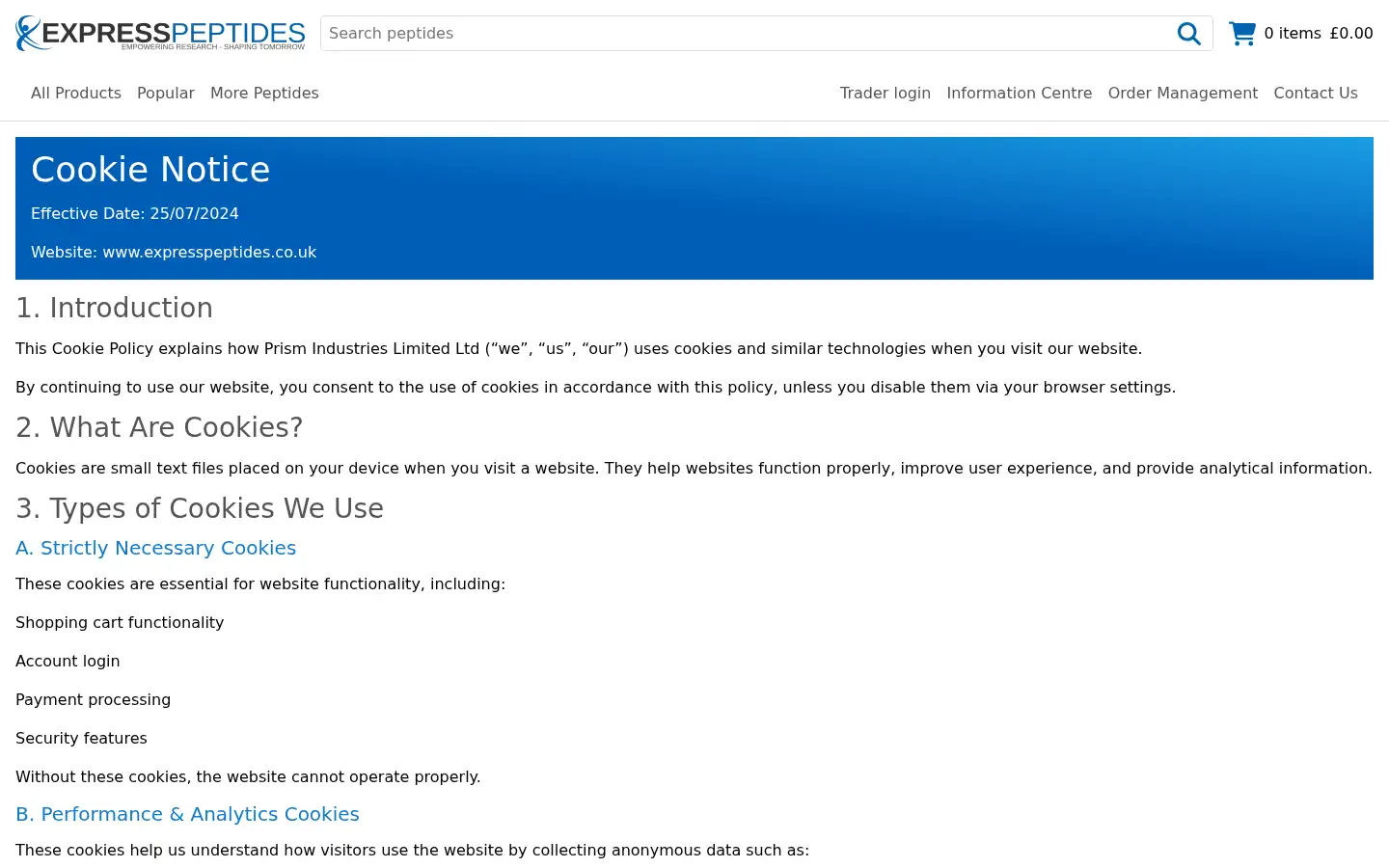 Screenshot of expresspeptides.co.uk