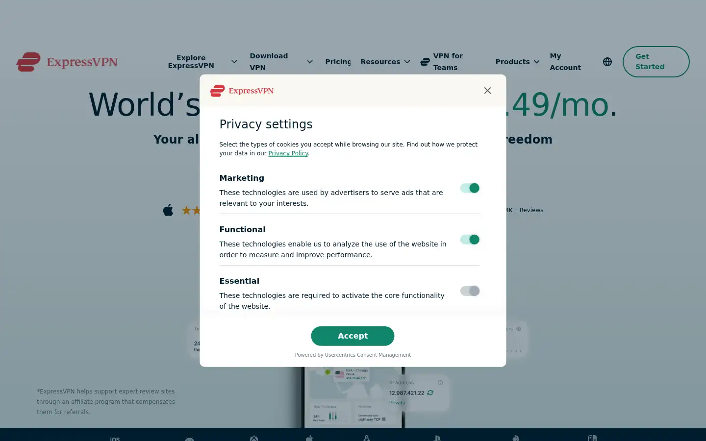 Screenshot of expressvpn.com