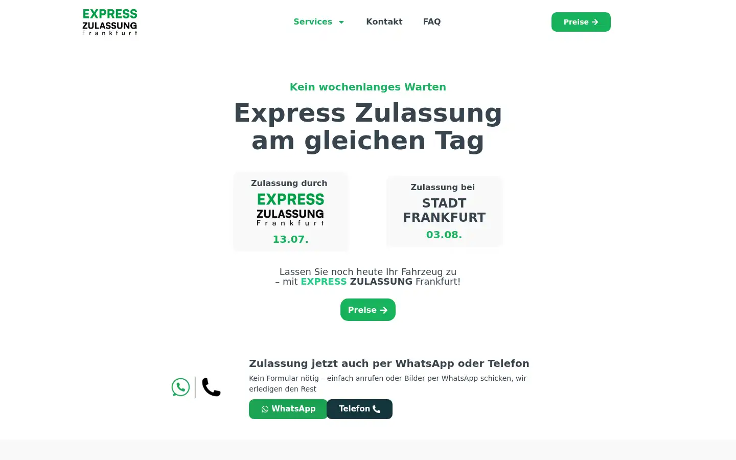 Screenshot of expresszulassung-frankfurt.de