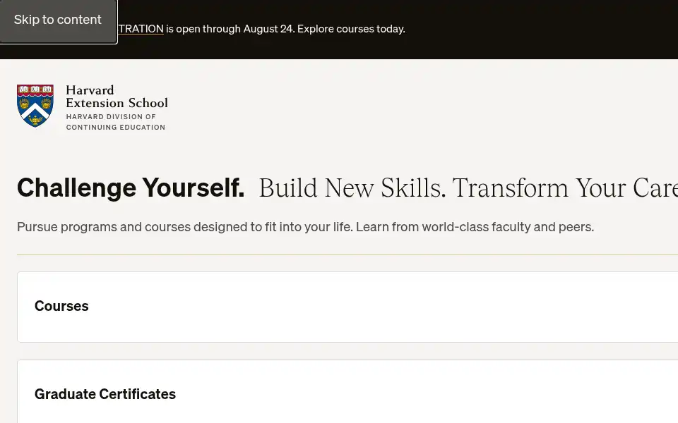 Screenshot of extension.harvard.edu