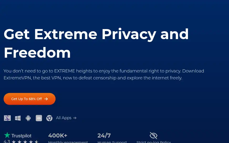 Screenshot of extremevpn.com
