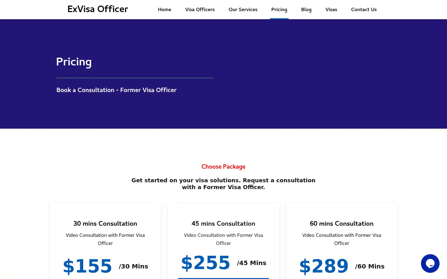 Screenshot of exvisaofficer.com