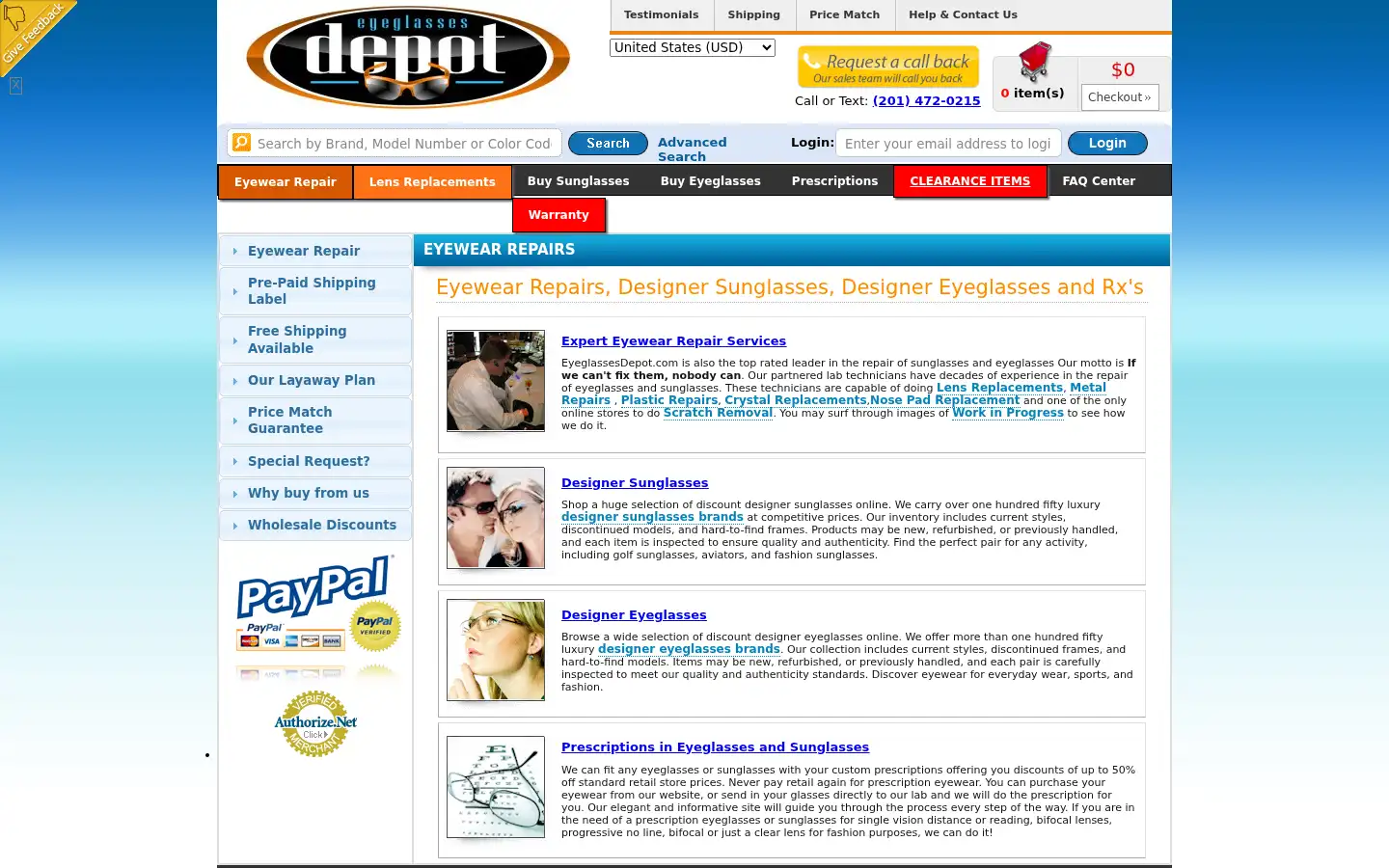 Screenshot of eyeglassesdepot.com