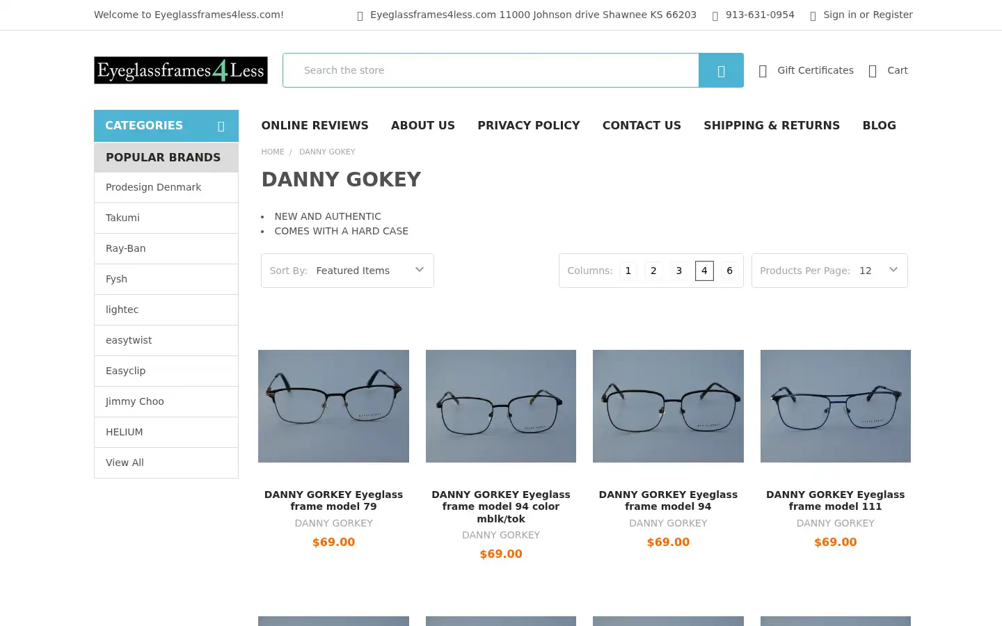 Screenshot of eyeglassframes4less.com