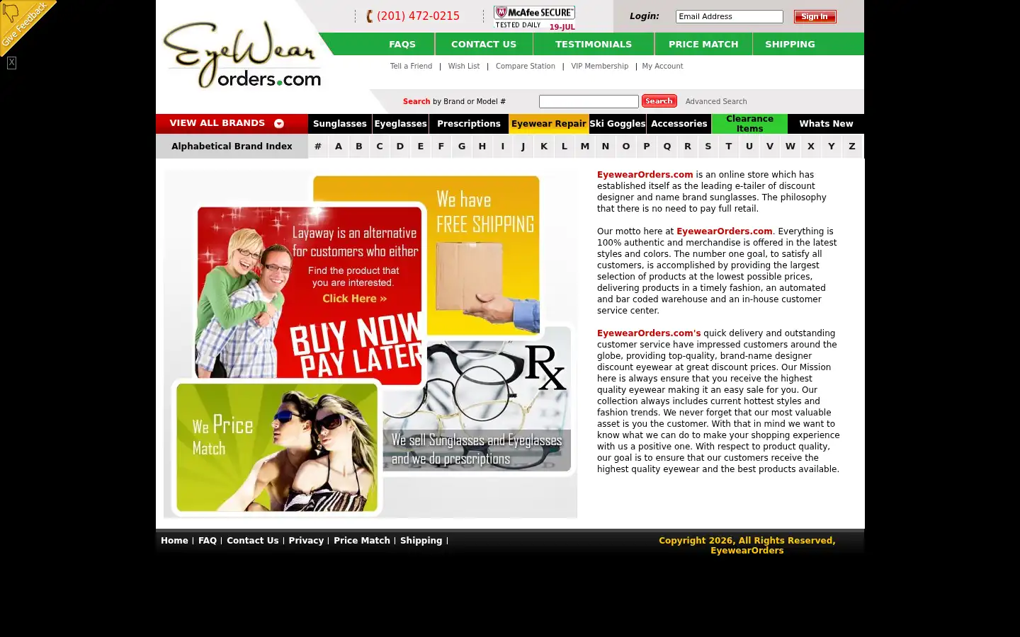 Screenshot of eyewearorders.com