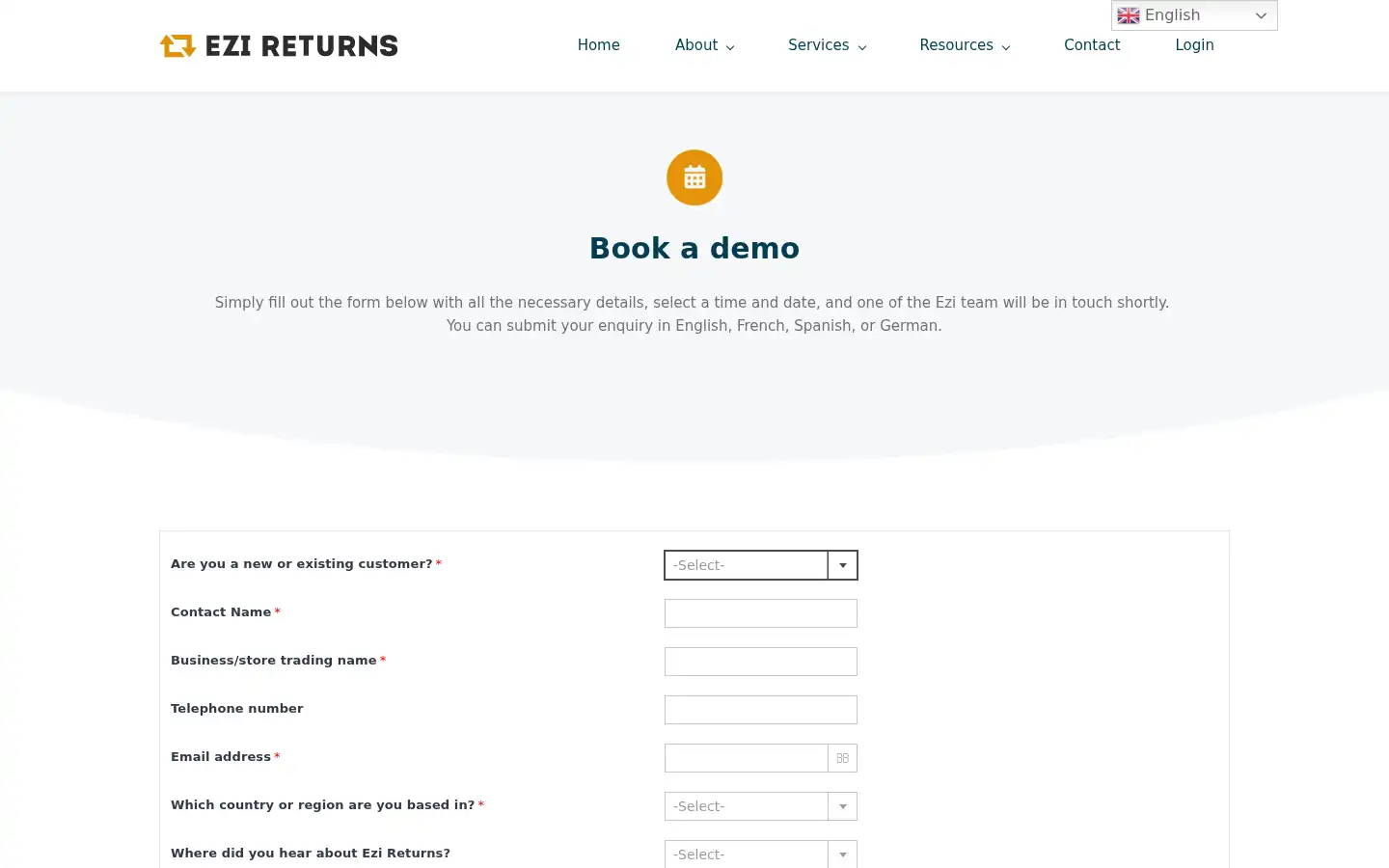 Screenshot of ezireturns.com